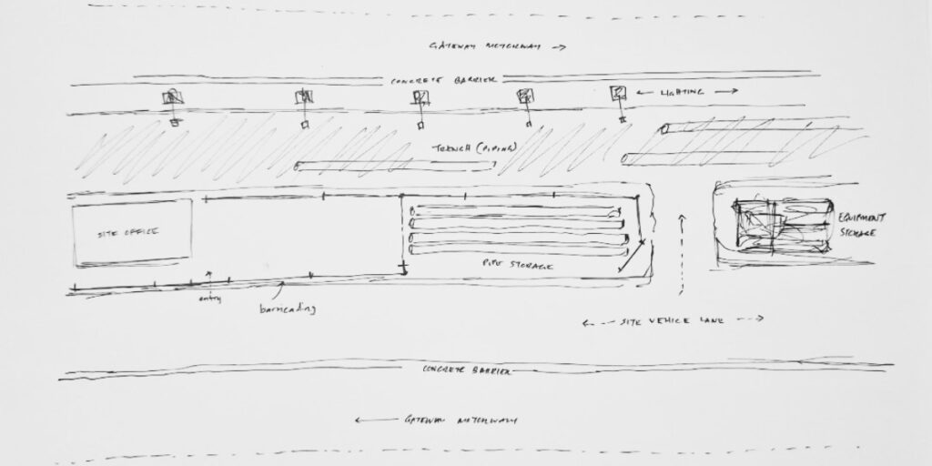 barricade poles sketch civil construction site